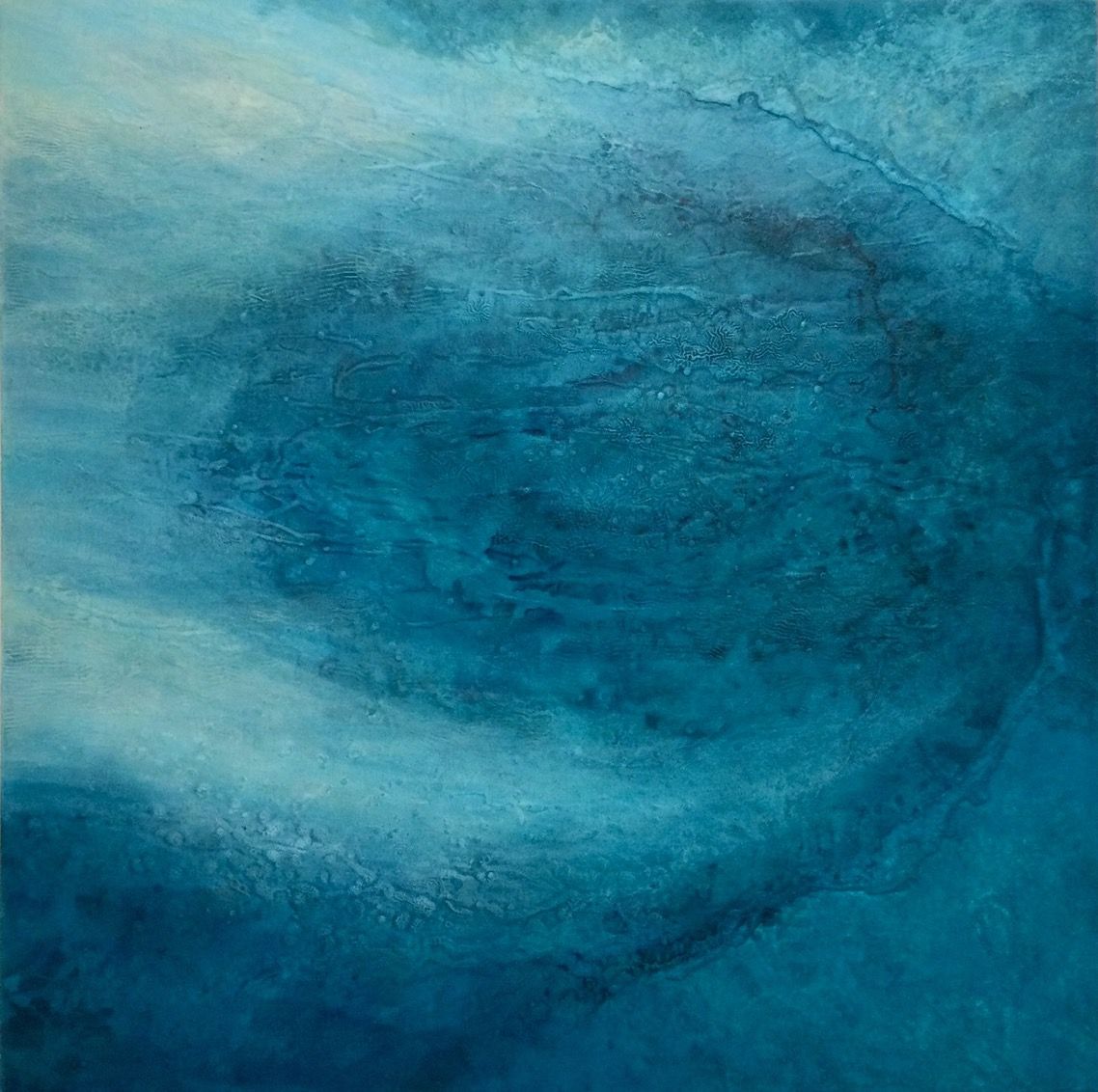 Jean Davey Winter, (b.1942), Blue Vortex, 2016, mixed media and acrylic paint on canvas, 90 x 90 cm